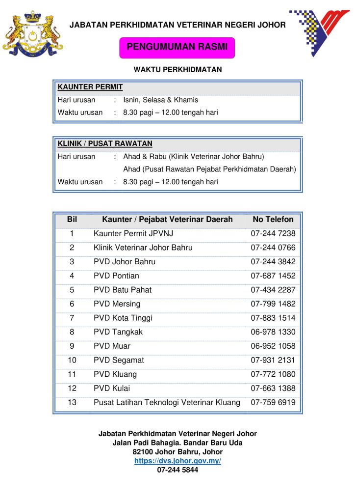 Klinik Veterinar (Kerajaan) Johor Bahru 1 klinik veterinar kerajaan johor bahru